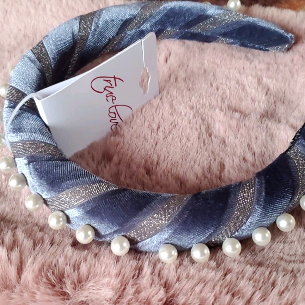 TRUE LOVE Handmade Velvet with Pearls Headband